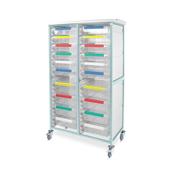 Bristol Maid Caretray Racks - Mild Steel, Mobile, Double Column, 8 x Shallow Trays + 12 x Deep Trays (CRMM2/18/12S8D)