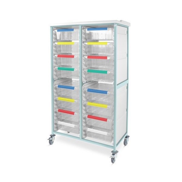 Bristol Maid Caretray Racks - Mild Steel, Mobile, Double Column, 16 x Deep Trays (CRMM2/18/16D)