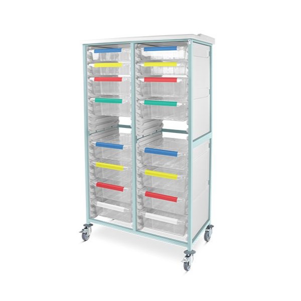 Bristol Maid Caretray Racks - Mild Steel, Mobile, Double Column, 4 x Shallow Trays + 12 x Deep Trays (CRMM2/18/4S12D)