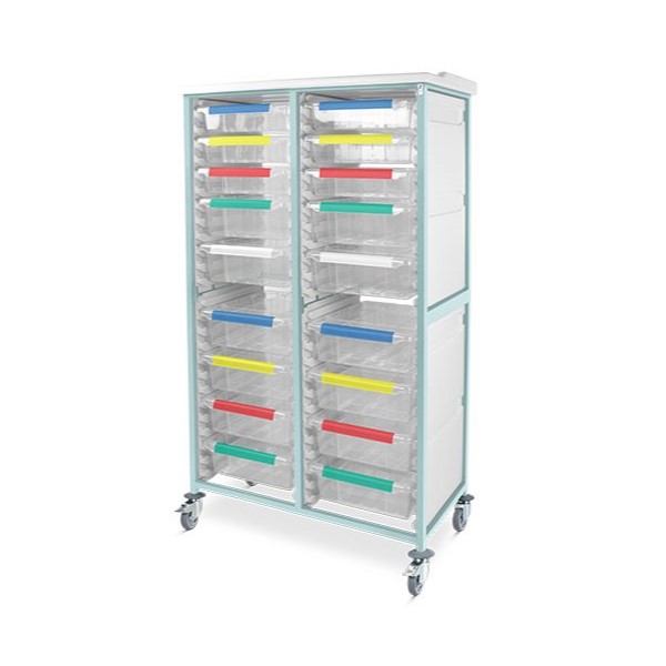 Bristol Maid Caretray Racks - Mild Steel, Mobile, Double Column, 6 x Shallow Trays + 12 x Deep Trays (CRMM2/18/6S12D)