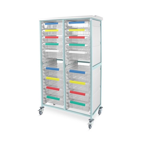 Bristol Maid Caretray Racks - Mild Steel, Mobile, Double Column, 8 x Shallow Trays + 10 x Deep Trays (CRMM2/18/8S10D)