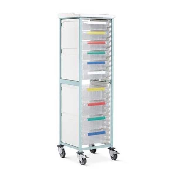 Bristol Maid Caretray Racks - Mild Steel, Mobile, Single Column, 6 x Shallow Trays + 4 x Deep Trays (CRMM1/18/6S4D)