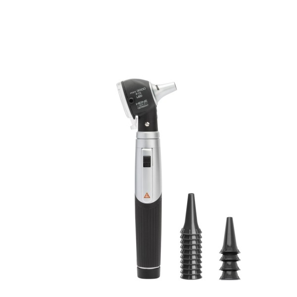 Heine Mini 3000 LED F.O. Otoscope Kit - Battery Handle + Reusable Tips + AllSpec Disposable Tips (D-008.70.120)