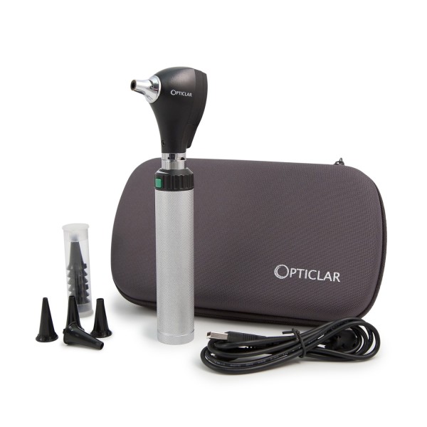 Opticlar S1 LED F.O. Otoscope Set with ADAPT USB Litium ion Rechargeable Handle, Disp Tips & Zip Case (100.020.041)