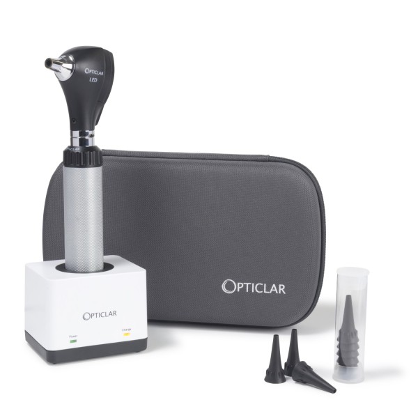 Opticlar S1 LED F.O. Otoscope Set with ADAPT Lithium ion Rechargeable Handle, Charger, Disp Tips & Zip Case (100.020.042)