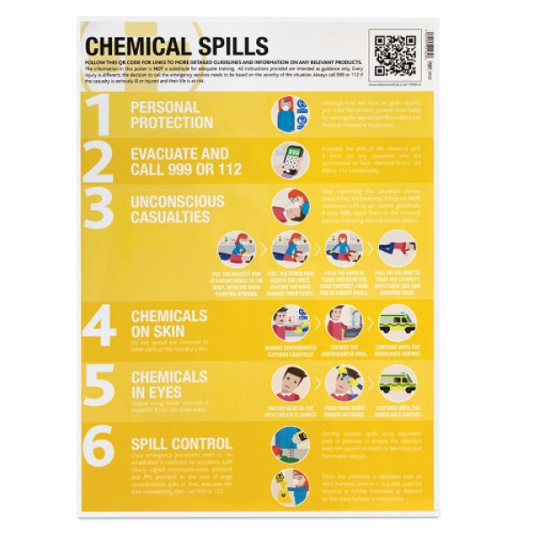 Reliance Chemical Spills First Aid Guidance Poster - Laminated (RL4532)