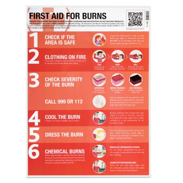 Reliance First Aid for Burns Guidance Poster - Laminated (RL4530)