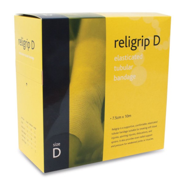 Religrip Natural Elasticated Tubular Bandage D for Large Arms / Medium Ankles / Small Knees (7.5cm x 10m) (RL464)