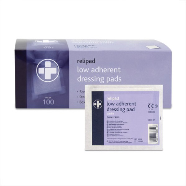 Relipad Low Adherent Dressing Pads Sterile 5cm x 5cm (Box of 100) (RL381)