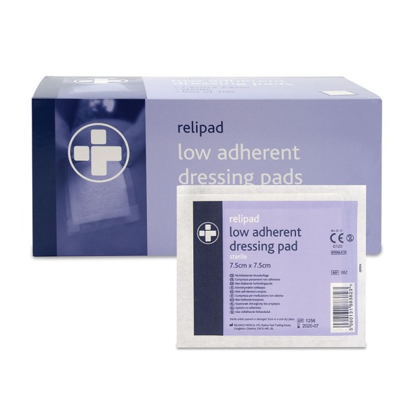 Relipad Low Adherent Dressing Pads Sterile 7.5cm x 7.5cm (Box of 100) (RL382)