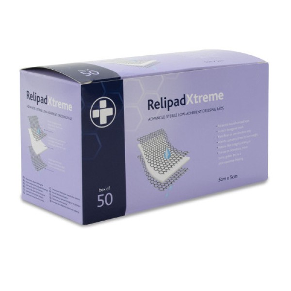 Relipad Xtreme Low Adherent Dressing Pads Sterile 5cm x 5cm (Box of 50) (RL2381)