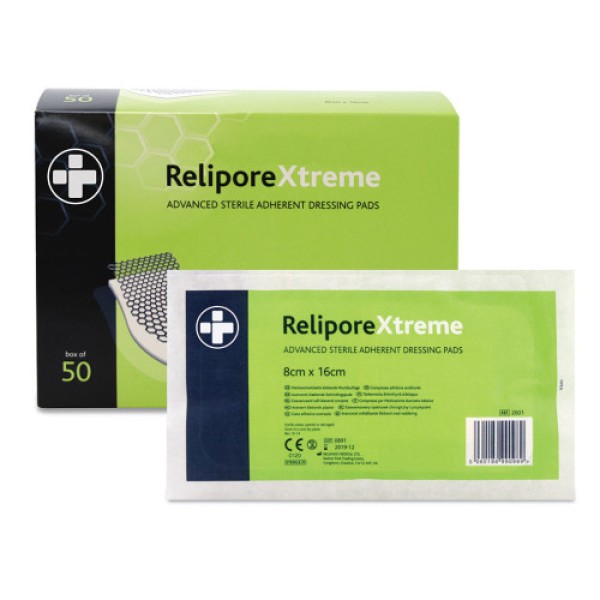 Relipore Xtreme Sterile Adhesive Dressing Pads 8cm x 16cm (Box of 50) (RL2601)