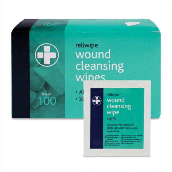 Reliwipe Saline Wound Cleansing Wipes (Box of 100) (RL745)